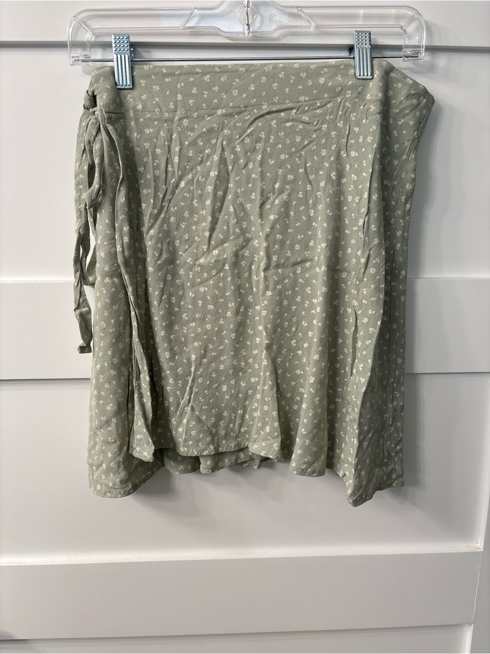 Brandy Melville Cottagecore Sage Green Floral Mini Wrap Skirt